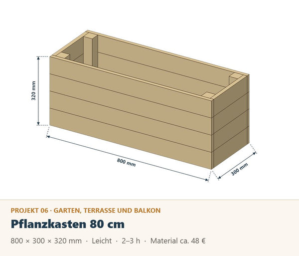 Pflanzkasten aus Holz selber bauen: Bauplan 80 cm