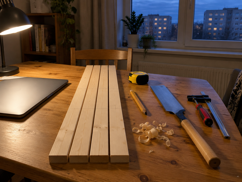 Holzleisten auf dem Tisch nach Feierabend