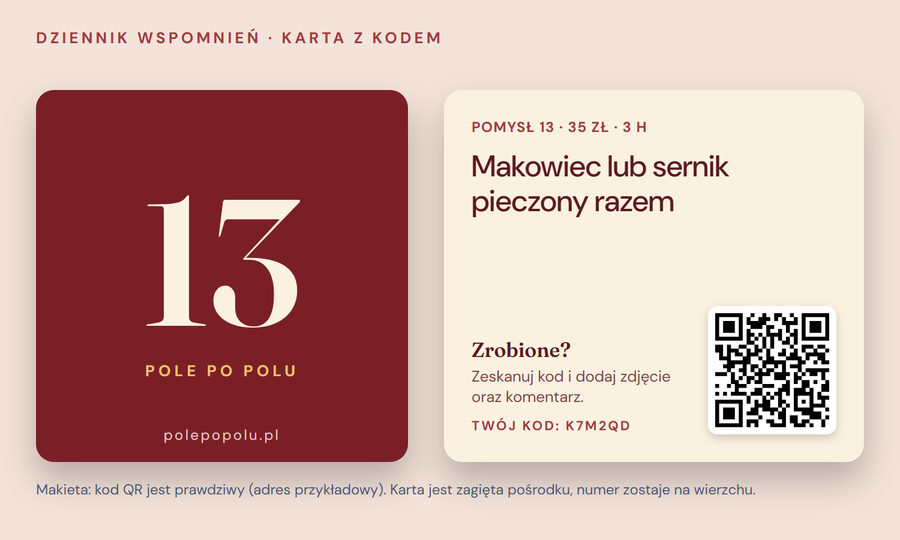 Karta Dziennika wspomnień o świątecznych tradycjach z kodem QR i kodem zestawu